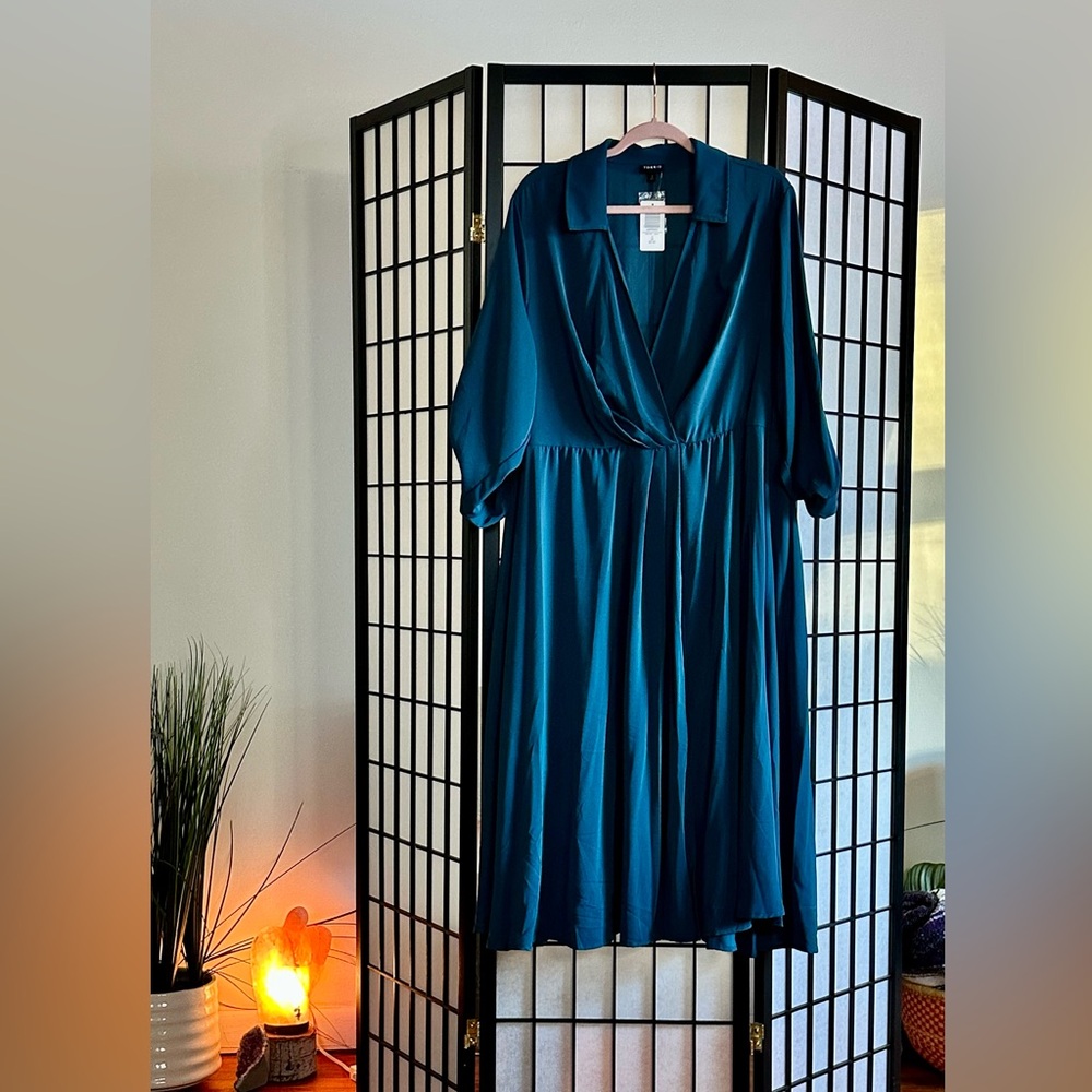 Torrid Teal Crepe Collared Wrap Midi Dress | NWT | Size 3 (3X)